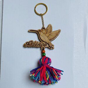 Hummingbird Wooden Hanging Decor Mini Bird Figure Atlixco Memorabilia Pompom